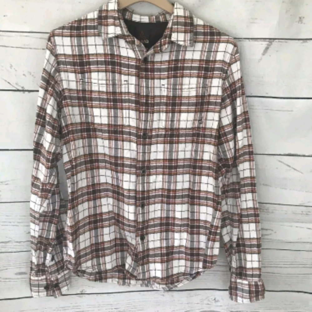 PRANA Men's Button Up Shirt Plaid Flannel Sz Small